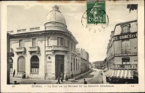 Ak Épinal Lothringen Vosges, La Rue de la Bourse, Societe Generale