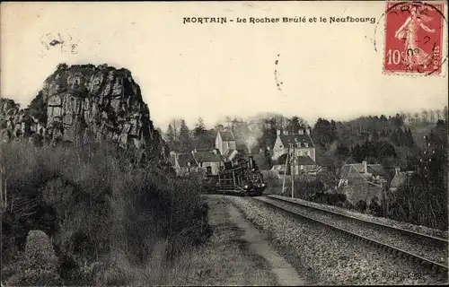 Ak Mortain Manche, Le Rocher brule et le Neufbourg, chemin de fer