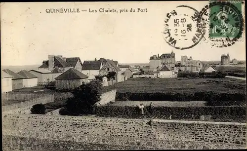 Ak Quinéville Manche, Les Chalets, pris du Fort