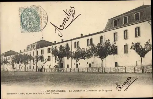 Ak Carcassonne Aude, Le Quartier de Cavalerie