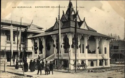 Ak Marseille Bouches du Rhône, Exposition Coloniale, Pavillon du Laos