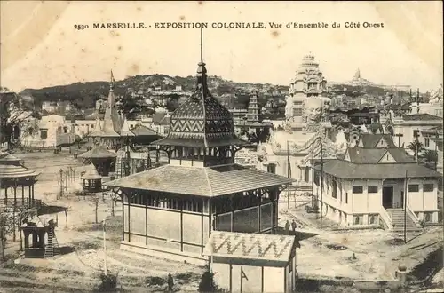 Ak Marseille Bouches du Rhône, Exposition Coloniale, Vue d'Ensemble du Cote Ouest