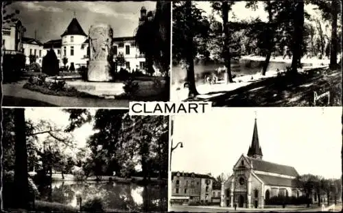 Ak Clamart Hauts de Seine, L'Hotel de Ville, l'etang de Trivaux, de Villebon, l'Eglise