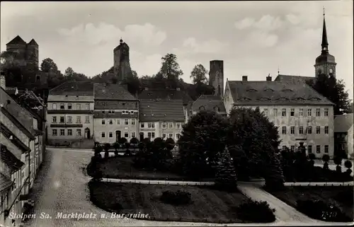 Ak Stolpen in Sachsen, Marktplatz und Burgruine