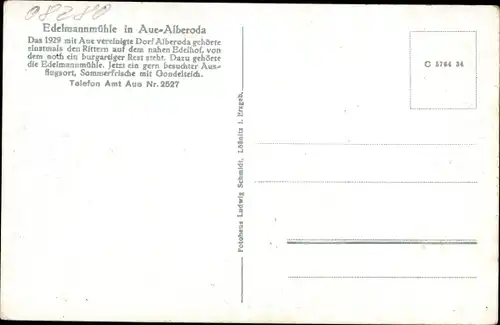Ak Alberoda Aue im Erzgebirge Sachsen, Edelmannmühle