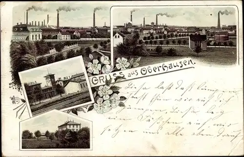 Litho Oberhausen im Ruhrgebiet, Bahnhof, Panorama vom Ort