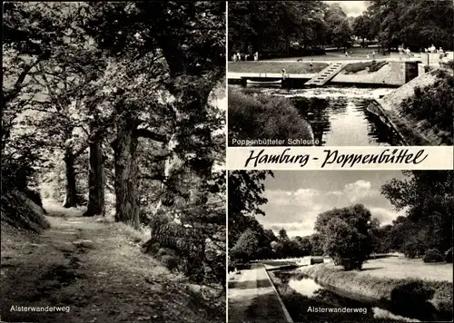 Ak Hamburg Wandsbek Poppenbüttel, Schleuse, Alsterwanderweg