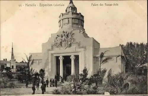 Ak Marseille Bouches du Rhône, Exposition Coloniale, Palais des Beaux Arts