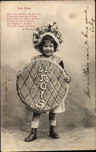 Ak Editions Bergeret, Les Rois, Mädchen in französischer Tracht mit einem Kuchen