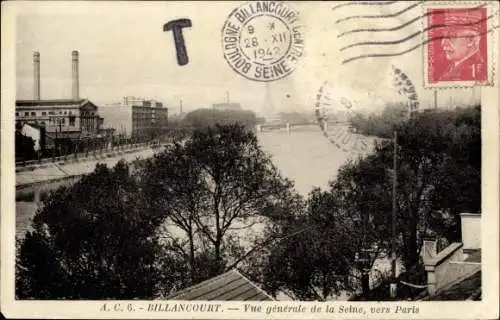 Ak Billancourt Hauts de Seine, Vue generale, vers Paris