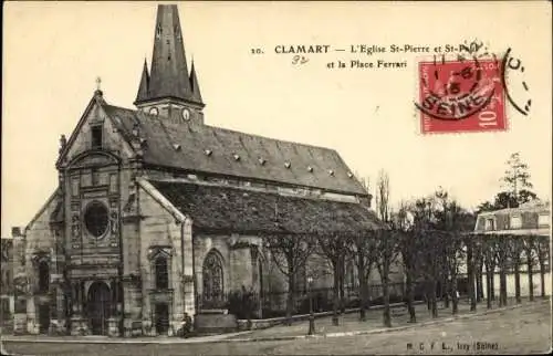 Ak Clamart Hauts de Seine, L'Eglise St. Pierre et St. Paul, Place Ferrari