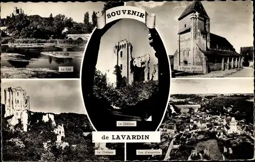 Ak Lavardin Loir et Cher, Le chateau, Le Loir, l'Eglise,