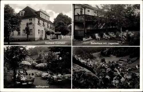 Ak Rohrbach in Thüringen, Gasthaus Auerhahn, Gartenhaus, Liegewiese, Kafeegarten, Fliegeraufnahme