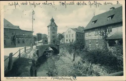 Ak Wurzbach im Saale Orla Kreis, Partie an der Sormitz, Turm