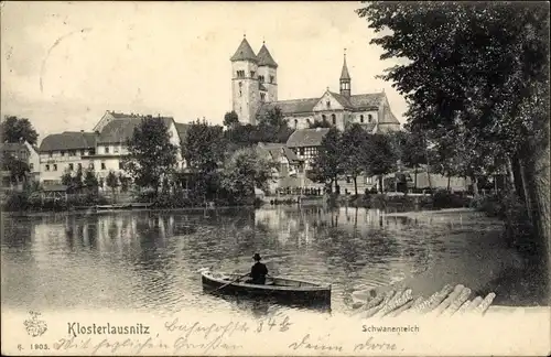 Ak Bad Klosterlausnitz in Thüringen, Schwanenteich
