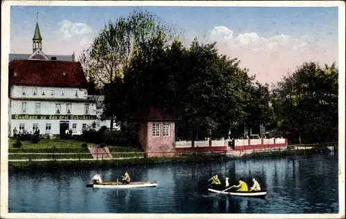 Ak Bad Klosterlausnitz in Thüringen, Gasthaus zu den drei Schwänen, Ruderpartie