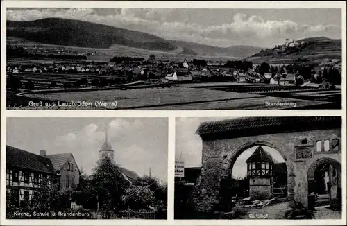 Ak Lauchröden Gerstungen in Thüringen, Kirche, Schule, Gutshof, Panorama