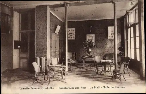 Ak Lamotte Beuvron Loir et Cher, Sanatorium des Pins, le Hall, Salle de Lecture