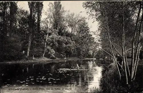 Ak Chaingy Loiret, Belle Allee, Vue du Rollin en amont