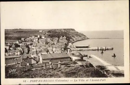 Ak Port en Bessin Calvados, La Ville, L'Avant Port