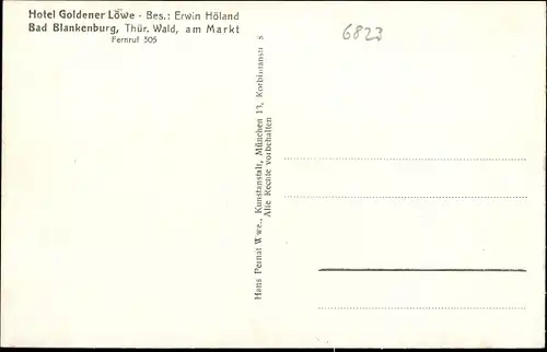 Ak Bad Blankenburg in Thüringen, Hotel Goldener Löwe, Außenansicht, Reparatur Werkstätte