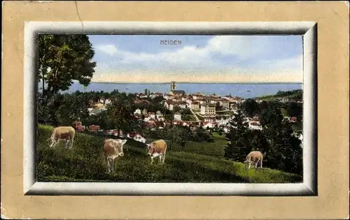 Passepartout Ak Heiden Kanton Appenzell Außerrhoden, Panorama vom Ort, Kühe