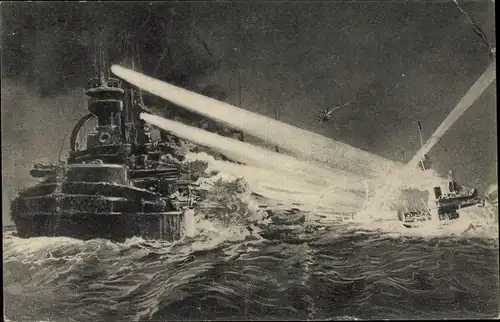 Ak Deutsches Kriegsschiff, Kaiserliche Marine, I. WK, Nachtmanöver auf der Nordsee