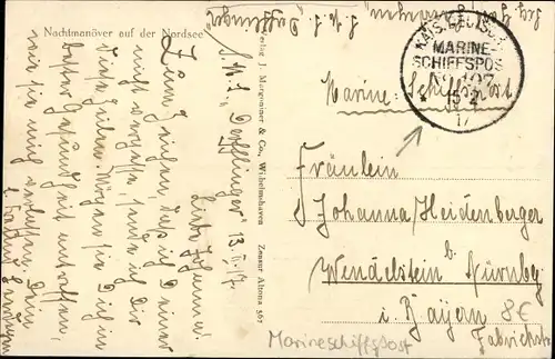 Ak Deutsches Kriegsschiff, Kaiserliche Marine, I. WK, Nachtmanöver auf der Nordsee