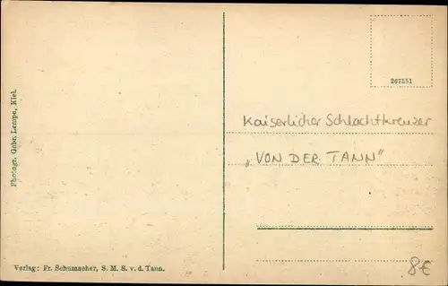 Ak Deutsches Kriegsschiff, Kaiserliche Marine, I. WK, Schlachtkreuzer SMS Von der Tann