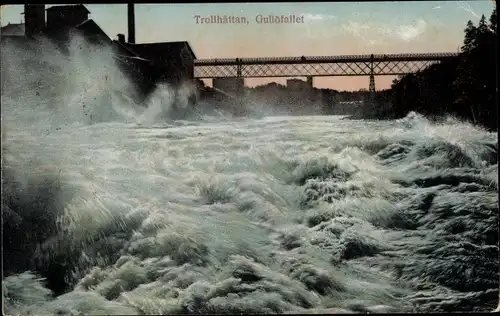 Ak Trollhättan Schweden, Gullöfallen