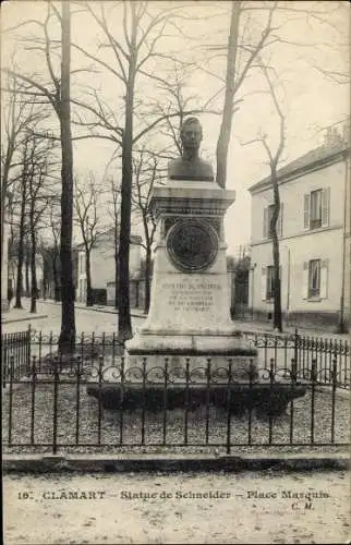 Ak Clamart Hauts de Seine, Statue de Schneider, Place Marquis