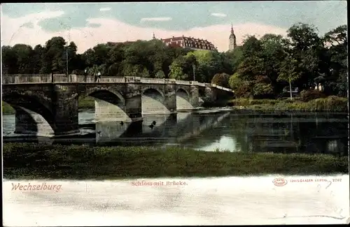 Ak Wechselburg Mulde, Schloss mit Brücke
