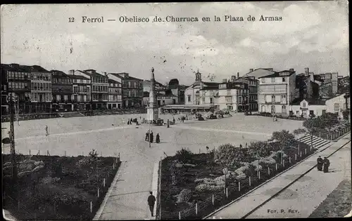 Ak Ferrol Galicien, Obelisco de Churruca, la Plaza de Armas