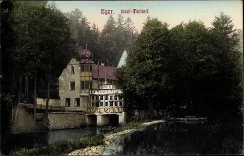 Ak Cheb Eger Reg. Karlsbad, Restaurant Insel Mühlerl