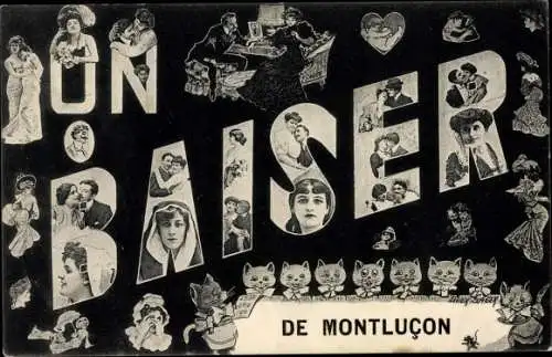 Buchstaben Ak Montluçon Allier, Singende Katzen, Elegante Damen