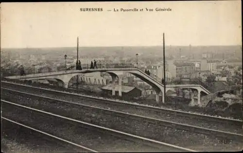 Ak Suresnes Hauts de Seine, Passerelle et Vue Générale