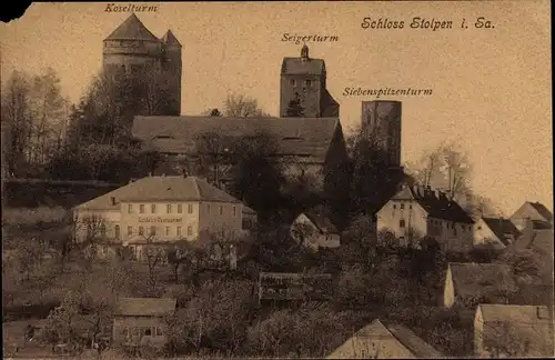 Ak Stolpen in Sachsen, Schloss, Koselturm, Seigerturm, Siebenspitzenturm