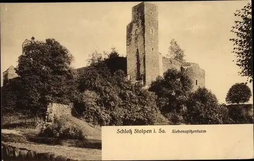 Ak Stolpen in Sachsen, Schloss, Siebenspitzenturm