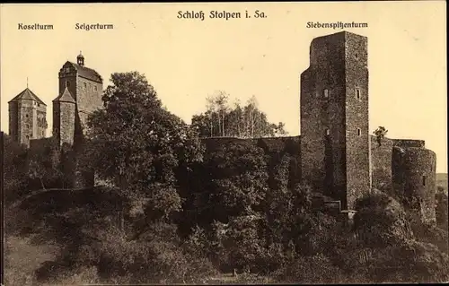 Ak Stolpen in Sachsen, Schloss, Koselturm, Seigerturm, Siebenspitzenturm