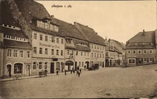 Ak Stolpen in Sachsen, Restaurant zur Post, Konditorei, Cafe, Marktplatz