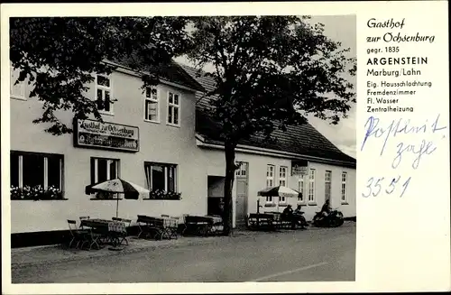 Ak Argenstein Weimar in Hessen, Gasthof zur Ochsenburg, Straßenansicht