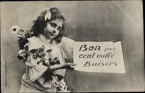 Ak Editions Bergeret, Bon pour cent mille Baisers, Mädchen mit Blumen