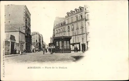 Ak Asnières-sur-Seine Hauts-de-Seine, Place de la Station