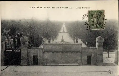 Ak Bagneux Hauts de Seine, Allée Principale, Cimetière Parisien