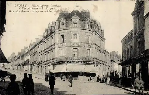 Ak Cholet Maine et Loire, Place et Avenue Gambetta et la Rue Nationale