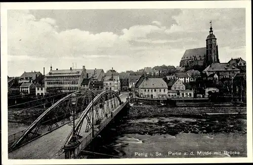 Ak Penig in Sachsen, Muldenbrücke, Stadtkirche