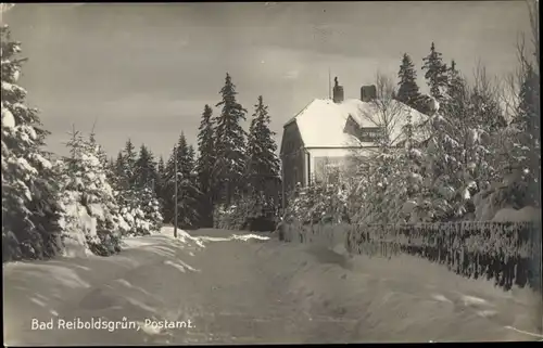 Ak Bad Reiboldsgrün Auerbach Sachsen, Postamt im Winter