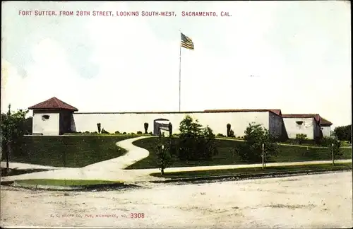 Ak Sacramento Kalifornien USA, Fort Sutter, from 28th Street, looking South-West