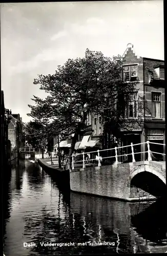 Ak Delft Südholland Niederlande, Voldersgracht met Schreibrug