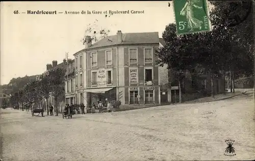 Ak Hardricourt en Yvelines, Avenue de la Gare et Boulevard Carnot